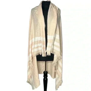 UNBRANDED Peach White Fringe Blanket Scarf Wrap